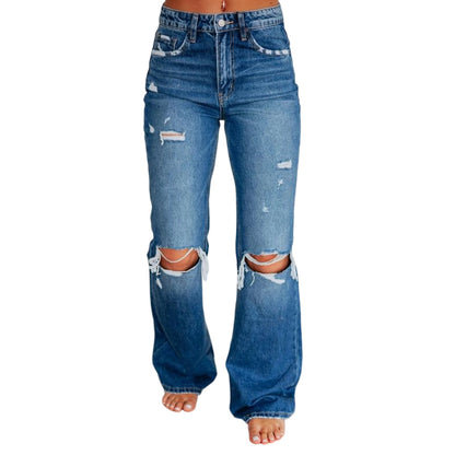 ✨ Flattering Everyday Style | Women's High-Waisted Distressed Wide-Leg Jeans
