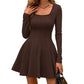 🍂 Women’s Long-Sleeve Square-Neck Mini Dress – Feminine Elegance & Effortless Autumn Style