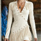 ✨ Flattering Elegance | Women's Fringe-Detail Slim-Fit Long-Sleeve Dress