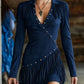 ✨ Flattering Elegance | Women's Fringe-Detail Slim-Fit Long-Sleeve Dress