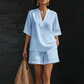 ✨ Effortless Everyday Style | Women's V-Neck Top & Wide-Leg Shorts Set