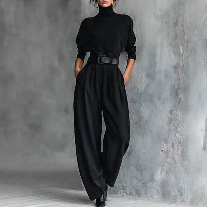 ✨ Effortless Elegance | Women's Turtleneck Top & High-Waist Pants 2-Piece Set