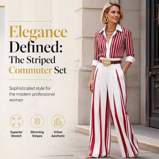 🌸 50% OFF NOW! Women’s Casual Striped Shirt & Wide Leg Pants