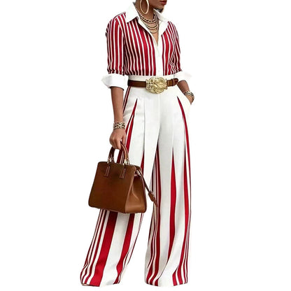 🌸 50% OFF NOW! Women’s Casual Striped Shirt & Wide Leg Pants