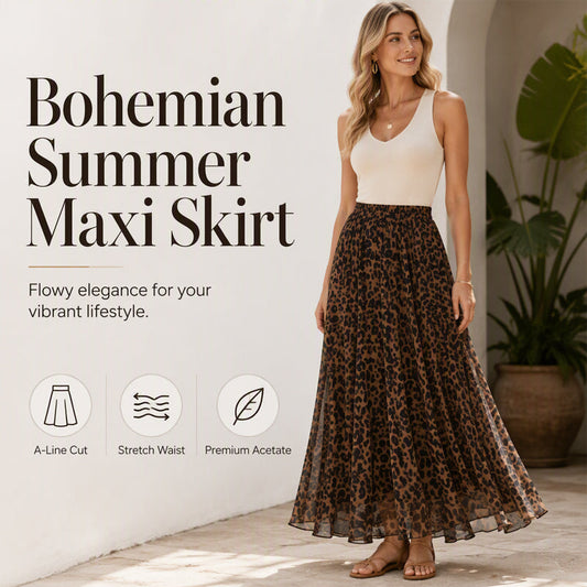 ☀️ Effortless Summer Style | Women's High-Waisted Print A-Line Maxi Skirt