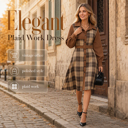 Hot Sale 50% OFF💖Women's Retro Plaid Button Down Dress