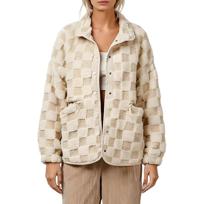 Hot Sale 50% OFF✨👚Women's Checkerboard Snap Button Plush Jacket