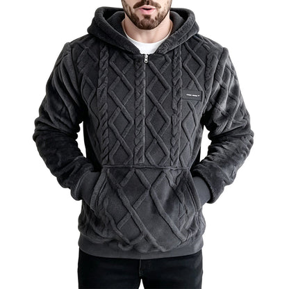 🧶 Men's Plush Diamond Cable Knit Textured Hoodie – Cosy Texture & Everyday Style