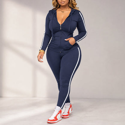 ⌛Limited-Time Offer-Women's Striped Zip-Up Hoodie & Pants Set