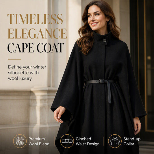 🍂 Women’s Elegant Stand-Collar Cape Coat – Sophisticated, Flattering & Timeless
