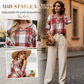 ✨👚Women's Plaid Hooded Long Sleeve Drawstring V Neck Shirts