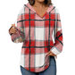 ✨👚Women's Plaid Hooded Long Sleeve Drawstring V Neck Shirts