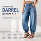 ✨ Flattering Denim Style | Women's High-Waisted Adjustable-Hem Barrel Jeans
