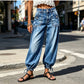 ✨ Flattering Denim Style | Women's High-Waisted Adjustable-Hem Barrel Jeans