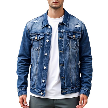 ✨ Timeless Denim Style | Men's Vintage-Wash Distressed Denim Jacket ⚡ Free Shipping