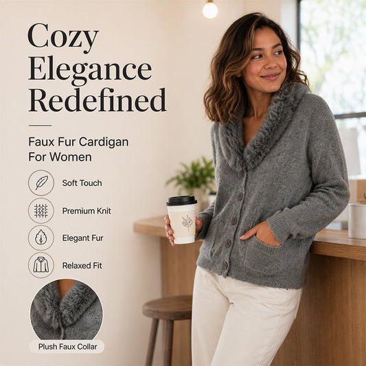 ☁️ Cozy Elegance | Women's Furry-Collar Knit Cardigan