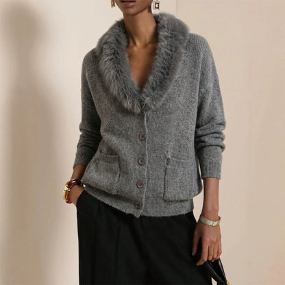 ☁️ Cozy Elegance | Women's Furry-Collar Knit Cardigan
