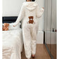 💖🐻 Playful Comfort | Women's Bear-Embroidered Cable-Knit Hooded Loungewear
