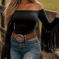 👚✨Women’s Western-Style Off-Shoulder Fringe Sleeve Top