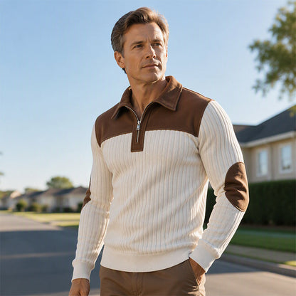 Men's Quarter Zip Corduroy Knit Sweater