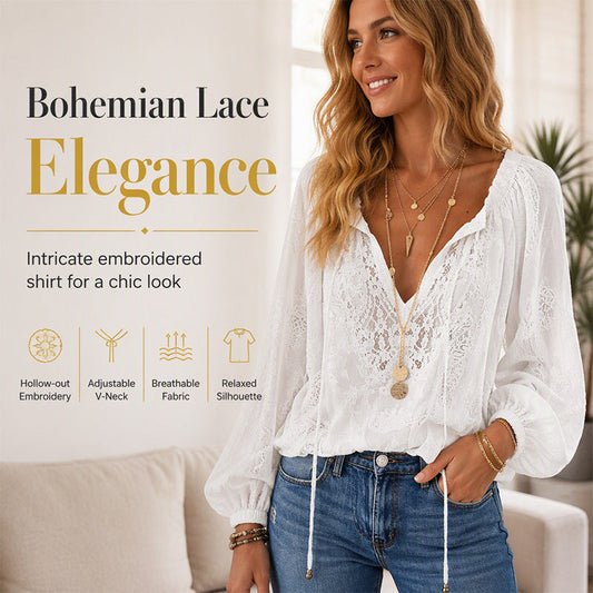 ⌛Limited-Time Offer-Women's Lace Long Sleeve V-Neck Top