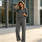 🍂⏳LIMITED-TIME 70% OFF! ✨Women's 2 Piece Outfits V Neck Lounge Set | Raglan Long Sleeve Top & Wide Leg Pants