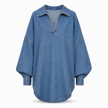 💙 Soft Denim, Standout Shape | Women's Batwing V-Neck Asymmetrical Denim Top