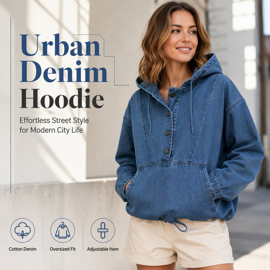 Hot Sale 50% OFF💖Women's Casual Button Up Denim Hoodie