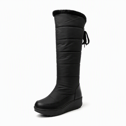 Women's Waterproof Down Cotton Snow Boots Winter Mid-Calf Boots with Round Toe Thick Sole and Warm Lining
