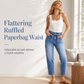 Women's High Waisted Stretch Denim Jeans with Cargo Pockets and Button Cuffs