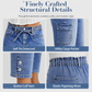 Women's High Waisted Stretch Denim Jeans with Cargo Pockets and Button Cuffs