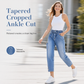 Women's High Waisted Stretch Denim Jeans with Cargo Pockets and Button Cuffs