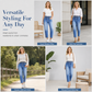 Women's High Waisted Stretch Denim Jeans with Cargo Pockets and Button Cuffs