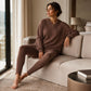 Women's Ribbed Knit Hooded Sweatshirt & Pants Set