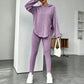 Women's Ribbed Knit Hooded Sweatshirt & Pants Set