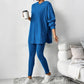 Women's Ribbed Knit Hooded Sweatshirt & Pants Set