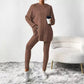 Women's Ribbed Knit Hooded Sweatshirt & Pants Set