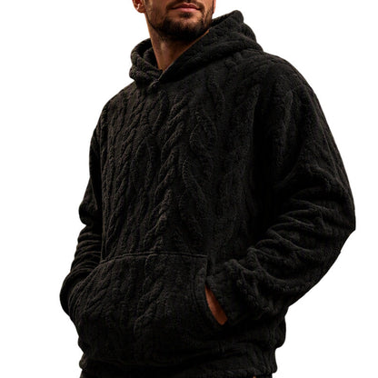 ✨Men's Winter Fleece Lined Hoodie Jacquard Pattern Long Sleeve Pullover Sweatshirt for Casual Outdoor Wear