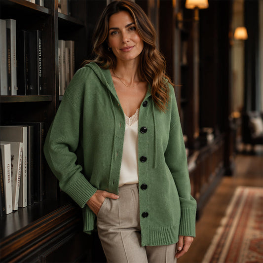 🧶 Cozy Layering Made Easy | Women's Hooded Button-Up Knit Cardigan