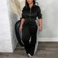 🎽 One Set, Instant Sporty Style | Women's Stripe Zip-Up Jacket & Pants Tracksuit