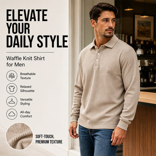 👔Men's Waffle Knit Long Sleeve Collared Top✨𝘉𝘶𝘺 𝘢𝘯𝘺 2 𝘢𝘯𝘥 𝘨𝘦𝘵 𝘢𝘯 𝘦𝘹𝘵𝘳𝘢 8% 𝘥𝘪𝘴𝘤𝘰𝘶𝘯𝘵