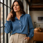 💙 Ruffle Collar, Statement Sleeves | Women's Puff-Sleeve Denim Top
