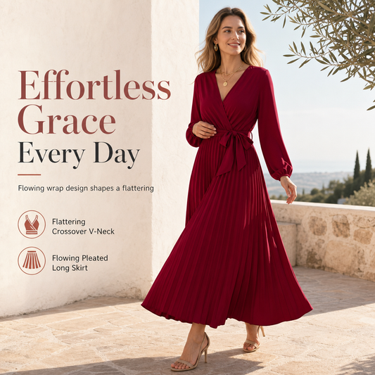 👗✨Women's Elegant Crossover V Neck Pleated Maxi Dress✨𝘉𝘶𝘺 𝘢𝘯𝘺 2 𝘢𝘯𝘥 𝘨𝘦𝘵 𝘢𝘯 𝘦𝘹𝘵𝘳𝘢 8% 𝘥𝘪𝘴𝘤𝘰𝘶𝘯𝘵