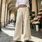 ✨ Double-Button Detail, Flattering Drape | Women's High-Waist Wide-Leg Pants