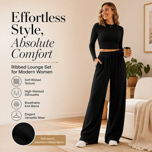 Women's Ribbed Crop Top & Wide-Leg Pants Set✨𝘉𝘶𝘺 𝘢𝘯𝘺 2 𝘢𝘯𝘥 𝘨𝘦𝘵 𝘢𝘯 𝘦𝘹𝘵𝘳𝘢 8% 𝘥𝘪𝘴𝘤𝘰𝘶𝘯𝘵