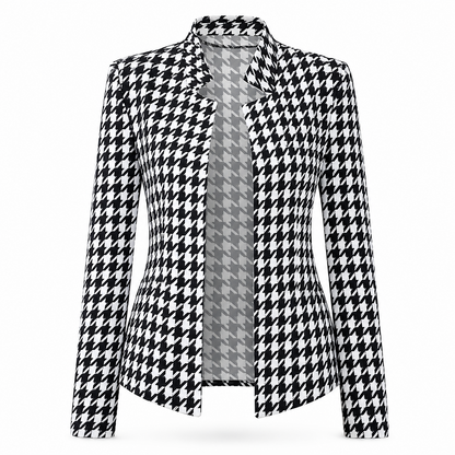 🖤 Houndstooth Detail, Flattering Tailored Fit | Women's Split-Collar Coat ⚡ Free Shipping