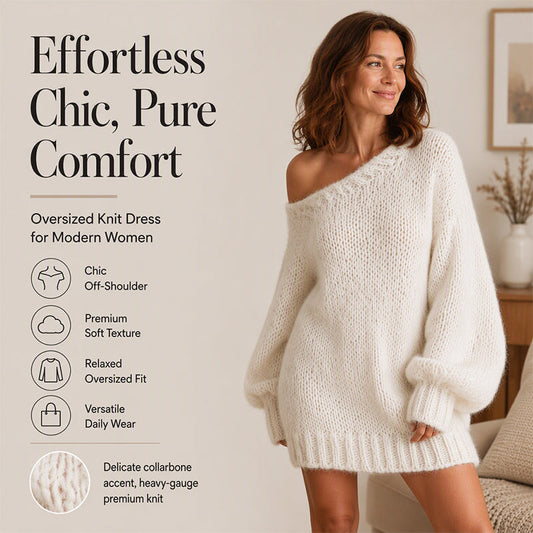 🧶 Off-Shoulder Elegance, Cozy Knit Style | Women's Sweater Dress