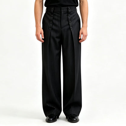 💼 Tailored Waist, Effortless Drape | Men's Double-Breasted High-Waist Pants