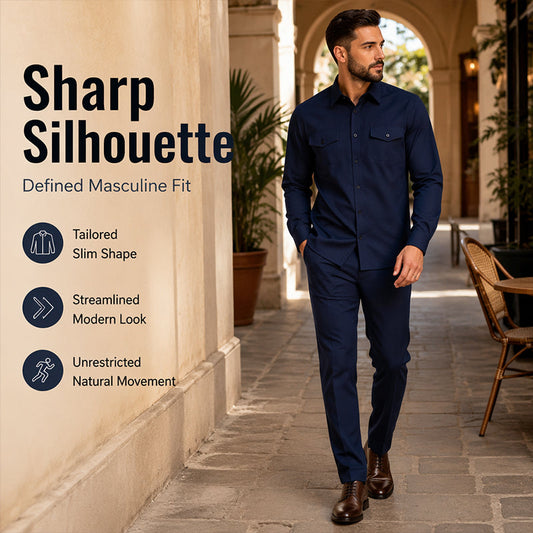 Hot Sale 50% OFF🔥Men Two Piece Polyester Shirt Pants Set
