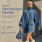 👖 Denim with Drama | Women’s Frayed Mock-Neck Denim Mini Dress with Lantern Sleeves